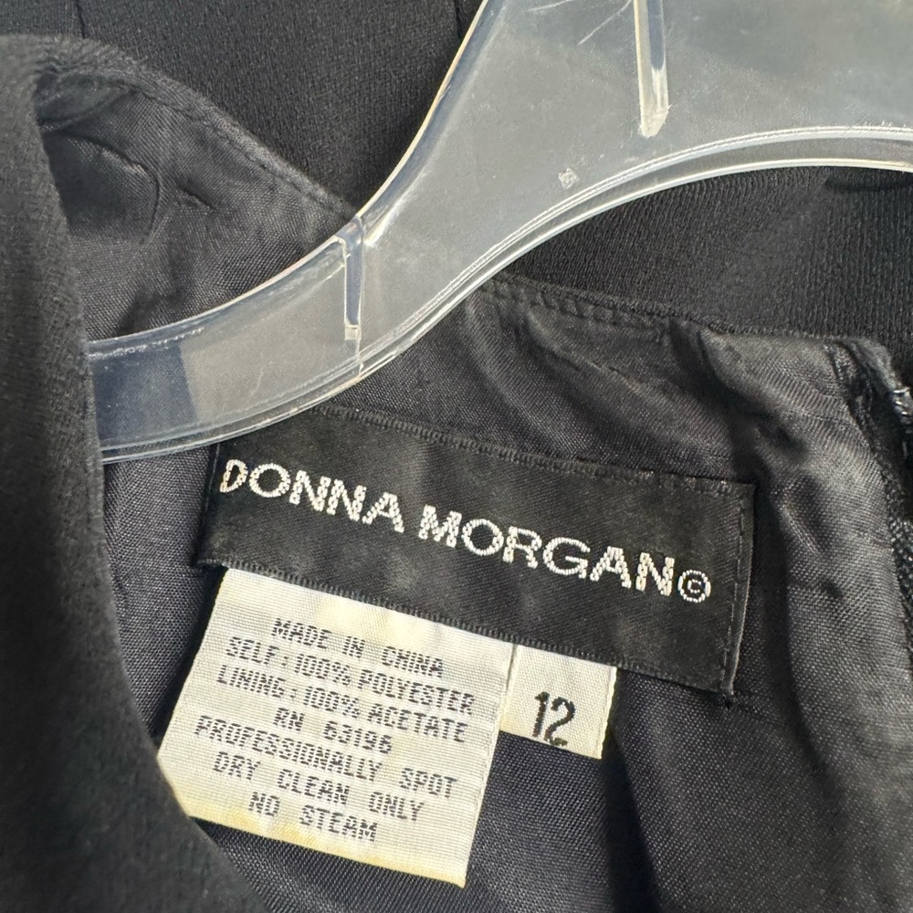 Donna Morgan Black Dress, Sequin Embellishments, 3/4 sleeves, buttons down back - Picture 10 of 12